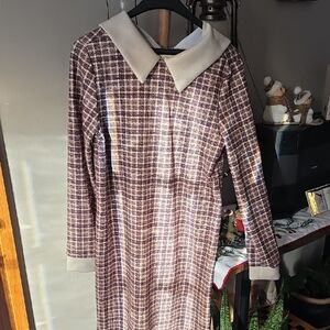Plaid Long Sleeve Dress with Collar
